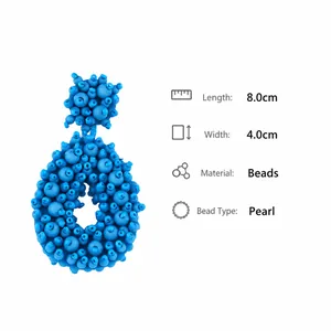 Size details of blue beaded bohemian earrings showing length 8cm and width 4cm dimensions