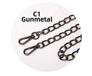 Detail of gunmetal metal chain strap with lobster clasps for women handbags