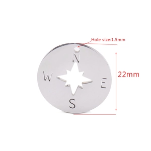 22mm stainless steel compass pendant with 1.5mm hole and mirror finish for DIY jewelry