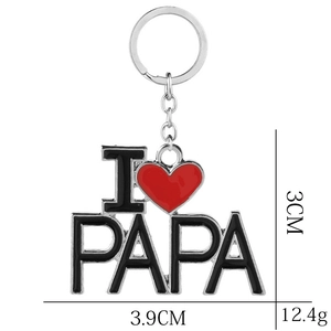 Polished silver I Love PAPA heart keychain pendant with metal ring for father gift