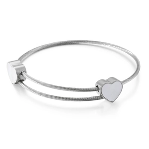 Fashion titanium steel double wire bangle with silver heart charms for women