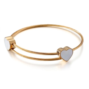 Minimalist Titanium Steel Heart Shell Inlaid Open Bangle Bracelet Gold Rose Gold Silver Twisted Wire Jewelry For Women Gift