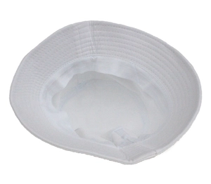 Detail showing high-quality stitching and inner lining of the white cotton bucket hat