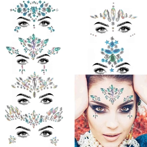 Face gem stickers set showing crystal rhinestone designs on sketches and model
