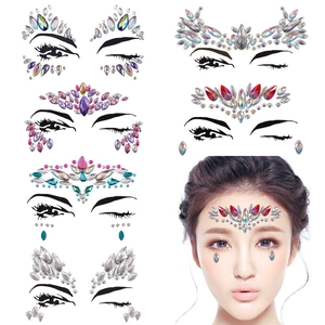 Face gem sets with crystal rhinestone stickers for forehead and eye makeup application