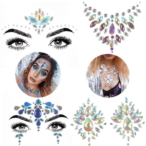 Detailed set of assorted colorful crystal face jewels and sparkling body gemstone stickers