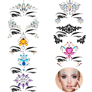 Detailed set of self-adhesive facial rhinestones in various colors for party makeup