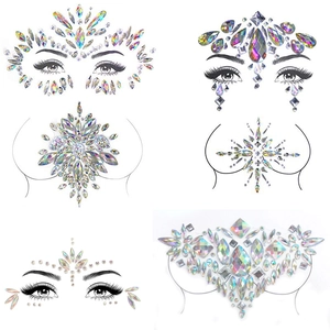 Detailed set of six holographic face and chest rhinestone stickers for festive body art
