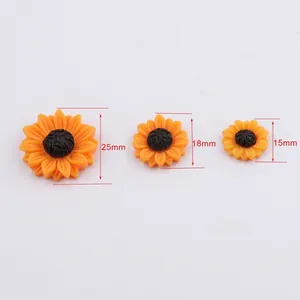 Resin sunflower accessories for DIY hair jewelry in three sizes 15mm 18mm and 25mm