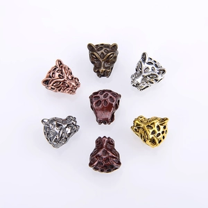 Tiger head alloy charms for DIY jewelry making in various vintage metallic finishes