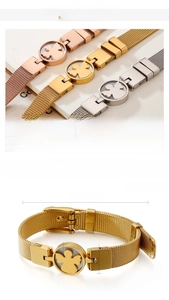 Detailed mesh band angel bracelet in gold, rose gold and silver stainless steel
