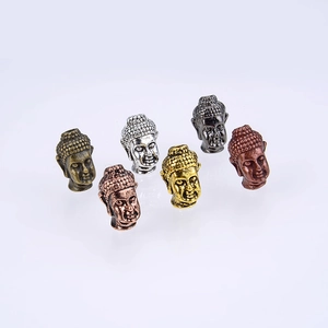 Set of six vintage zinc alloy Buddha head beads in assorted metallic finishes for DIY jewelry