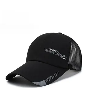 Close-up of breathable black mesh panel on sports baseball cap for outdoor cooling