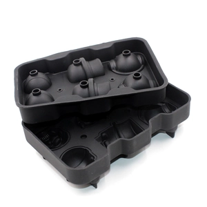 Close-up of 6-cavity black silicone sphere ice mold set for round ice balls