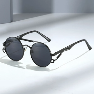 Retro Steampunk Round Sunglasses Metal Frame Spring Temple Double Bridge Outdoor Party Fashion Eyewear Unisex