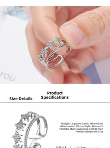 Close-up of double-layer star ring with cubic zirconia and 17mm diameter detail