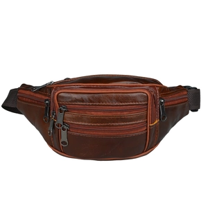 Dunkelbraune Leder-Sport-Gürteltasche mit Reißverschlussfächern und verstellbarem Gurt
