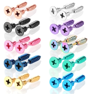 Screwdriver flat head screw stud earrings in various colorful stainless steel finishes