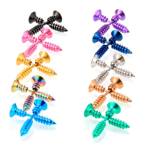 Detailed set of industrial screw stud earrings in ten vibrant vacuum-plated colors