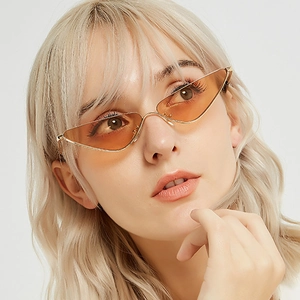 Triangle Cat Eye Sunglasses Small Frame Metal Retro Fashion Street Hip Hop UV400 Tinted Lens For Women Men