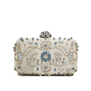 Exquisite Abendtasche mit Champagnerperlen, Kristallen und Blumen-Metallverschluss