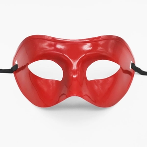 Polished red half-face masquerade mask with adjustable black elastic strap for men