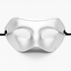 Men's silver half-face mask for masquerade party with metallic paint and elastic strap