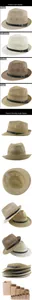 Détails de chapeaux fedora en paille faits main avec ceintures à boucle en quatre couleurs