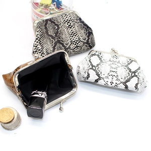 Women's snake print PU leather mini coin purse with vintage metal clasp closure