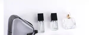 Close-up of PVC travel storage kit featuring clear waterproof pouch and lotion bottles