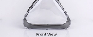 Detail of transparent PVC travel organizer with reinforced black trim and zipper base