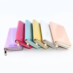Holographic laser PU long zip wallet available in six vibrant rainbow metallic colors