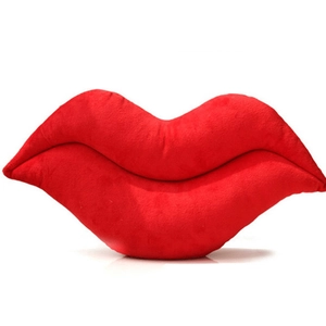 Vibrant red lip-shaped plush pillow for home decor and office lumbar support