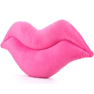 Plush pink lips shaped decorative pillow in soft fabric for home and office decor