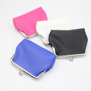 Litchi grain PU leather coin purses with silver metal kiss locks in four vibrant colors