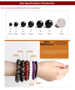 Size comparison chart for natural stone round beads ranging from 6mm to 19mm diameter