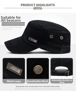 Detail of vintage washed cotton cadet cap featuring sport metal tag and breathable eyelets
