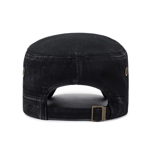 Classic washed black cotton cadet cap for men with retro distressed finish and adjustable strap