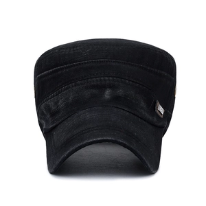 Classic black washed cotton cadet cap for men featuring side metal logo and army style