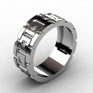 Men Business Ring Alloy White Gold Plated With Cubic Zirconia Rhinestone Geometric Trendy Fashion Finger Jewelry
