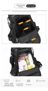 Internal structure of anti-theft oxford backpack showing spacious compartments and pockets