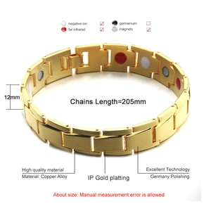 Men's 12mm gold-plated copper healthcare bracelet with magnetic therapy elements