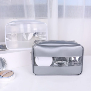 Waterproof PVC makeup bags in transparent white and silver grey with zipper closure