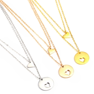 Three-color double layer heart necklaces in silver, rose gold and gold finishes