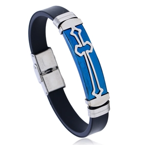 Men's Stainless Steel Silicone Bracelet Cross Pattern Hollow Punk Casual Jewelry Bangle With Fold-over Clasp