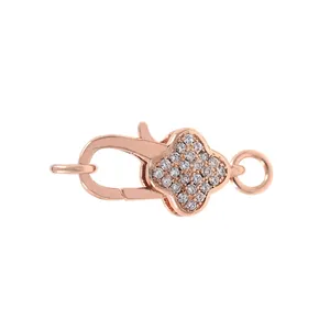 Chiusura a moschettone a quadrifoglio in oro rosa con zirconi per gioielli DIY