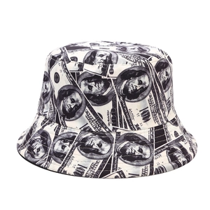 Reversible bucket hat with creative dollar bill print in a classic street style design