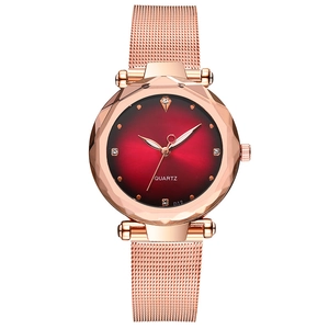 Mode Damen Quarzuhr Verlauf Sonnenschliff Zifferblatt Rhinestone Indizes Facettenreiches Glas Spiegel Mesh Legierung Armband Analog Armbanduhr