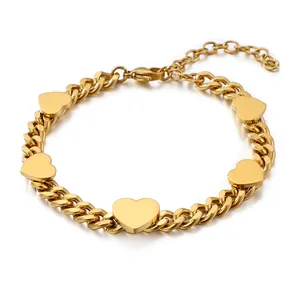 Bracciale A Catena Curb Con Ciondolo A Cuore In Acciaio Inossidabile Gioielli Di Moda Eleganti Semplici Per Donna Regolabile