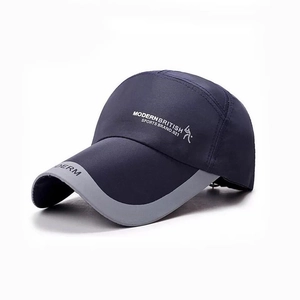 Navy blue outdoor fishing baseball cap with long brim and gray trim detail
